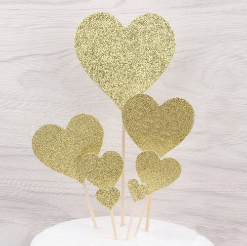 Gold heart cake topper - gold,