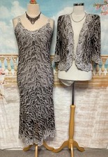 Ann Balon ? Dress 14 & Jacket Brown Grey Italian Lace Sequin Summer Wedding MOB