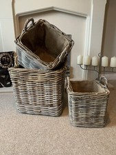 Square Rattan Storage / Kindling / Log Floor Basket - Removable Hessian Lining