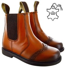 KIDS BOYS GIRLS CHILDREN PULL ON DEALER BROGUE TAN GUSSET ANKLE LEATHER BOOTS SZ