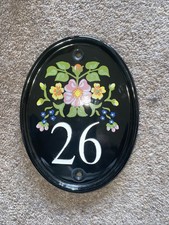 Black Oval Floral House Number Plate Plaque Sign For Number 26. Ceramic
