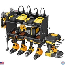 Modular Power Tool Organizer Wall Mount with Charging Station & Hooks, Black