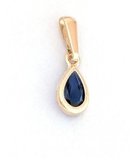 9ct Real Gold Small Teardrop Dark Blue Sapphire Pendant Charm Mums Xmas GIFT BOX