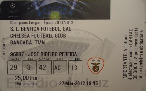 Ticket ucl 2011 benfica - ticket, 2011/12
