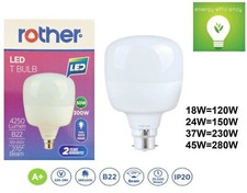 Rother Large 120W / 150W / 245W / 280W Watt B22 Bayonet LED T Bulb Cool White