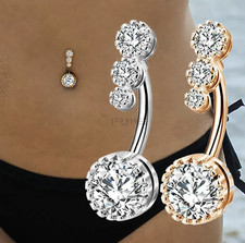 Rose Gold Silver 316L Surgical Steel Belly Bars Clear Cubic Zirconia Navel Rings