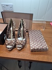 Ladies Phase Eight Polka Dot Peep Toe Heels Matching Clutch Bag UK 7 Used Once