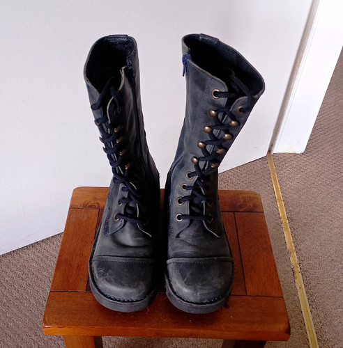 Women navy leather - leather, combat