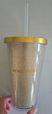 Starbucks Cold Drink Tumbler Gold Sparkled
