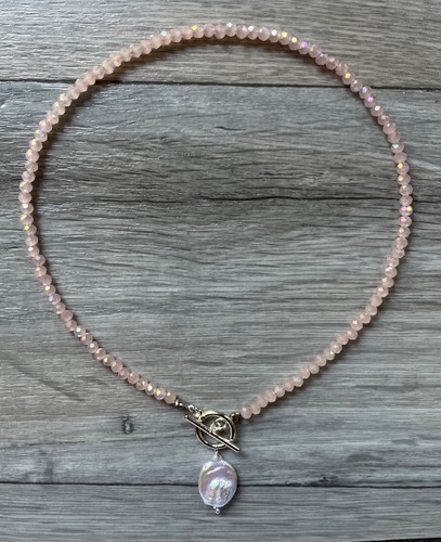 Pink faceted crystal necklace