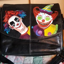 Black leather Laptop/Briefcase FORTNITE NITE NITE GINO FERRARI CLOWN HANDPAINTED