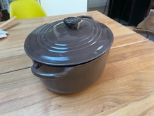 Le Creuset France OVAL DUTCH OVEN Size D Brown Enamel Cast Iron griddle