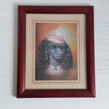 Vintage Mike Jackson Lady Poodle Print Dog Hat Earrings Brooch Art Print Kitch