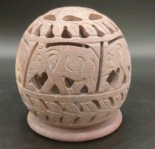 Hand-Carved Soapstone Elephant Tealight Holder – Made in India – 10 cm Tall