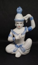 Blue and white Thai dancer  figurine Buddha Temple  Ornament collectable