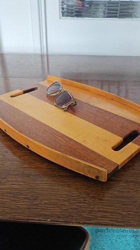 Vintage striped wooden tray - wooden,