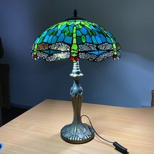 TIFFANY TABLE LAMP 16 INCH GREEN DRAGONFLY STYLE STAINED GLASS SHADE HOME DECOR