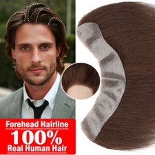 PU Forehead Hairline Mens Front Toupee Remy Human Hair Replacement System Wigs