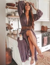 Natalie Martin Anthropologie Nico Wrap Maxi Dress Womens Large Floral Draped L/S