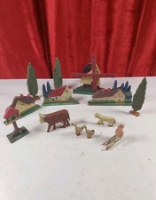 Vintage Hand Made French Wooden Farm Set Primative Toy