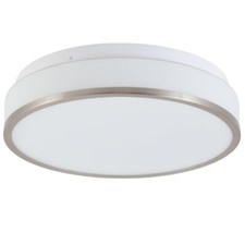 Satin Chrome & White Glass Bathroom Vintage Round Flush Light 28cm