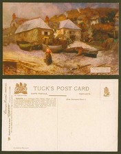 Jotter Old Tuck's Oilette Postcard Cadgwith Cove Cornwall, Boats, Woman & Bucket