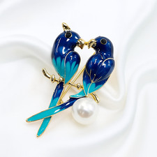 Blue Enamel Love Birds Brooch