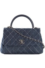 CHANEL BLUE 2019 COCO HANDLE MEDIUM QUILTED DEMIN TOTE BAG