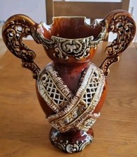 Antique Continental British Majolica 2 Handled Vase