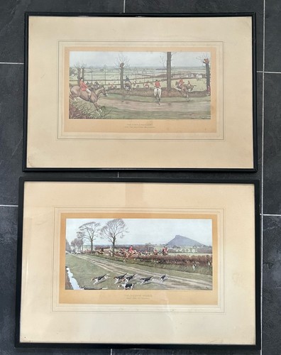 Framed fox hunting prints pair - prints,