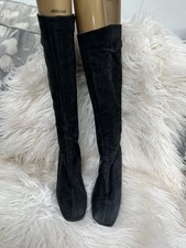 Vintage Italian Black Suede Slim Calf Knee High Boots EU38 UK5 Sabry Padova