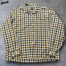 Vintage Van Heusen Shirt Mens Large Blue Loop Collar Plaid Button Front 60s