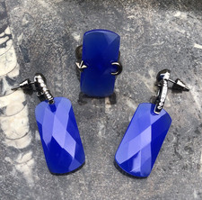 Emporio Armani moon star ring & earrings oxidised 925 silver faceted blue quartz