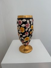 VINTAGE S.A.Leart Co.ELPA ALCOBACA Porcelain Rose Pattern vase 24K Gold Portugl