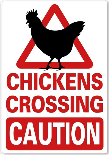Metal sign chickens crossing - chickens,