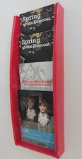 Red Wall Mounted Leaflet Holder / Rack with 4 x A5 Portrait Pockets