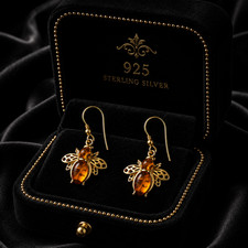 Amber bumble bee drop earrings - bumble,