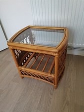 Cane and Bamboo Glass-Topped Ocassional Side  Or Coffee Table