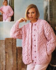 1182 LADIES ARAN CARDIGAN & DK SWEATER 32 - 42" VINTAGE KNITTING PATTERN COPY