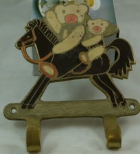 SOLID INDIAN BRASSWARE ENAMELLED TEDDY/ROCKING HORSE COAT HOOK WALL MOUNTING 10C