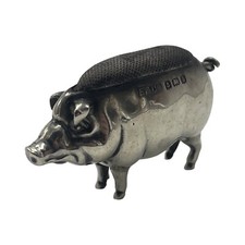 Novelty silver pig - silver, pin