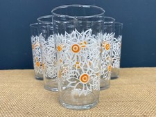 SET 6 X VINTAGE ORANGE FLOWER POWER LEMONADE GLASSES