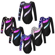 Kids Girls Unitard Yoga Leotard Pattern Print Bodysuit Long Sleeves Rompers