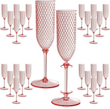 24 Pack Pink Detachable 2 Piece Champagne Flutes 5.5 Oz Unbreakable Plastic Mimo