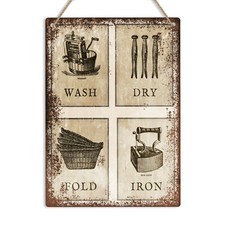 LAUNDRY INSTRUCTIONS Vintage Retro Style Metal Wall Sign Plaque Washing Washroom