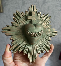 Wall Art Plaque Sacred MILAGRO Radiant Heart OLIVE GREEN & Old Gold - Shadow Box