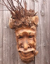 Bamboo Wall Hanging Mans Face Mask Handcarved Garden Bar Wooden Decoration 83-1