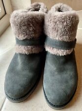 Emu Oxley Grey Fur Cuff Water Resistant Suede Ankle Boots Size 5 UK - VGC