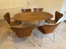 Piet Hein Super-Elliptical Solid Wood Dining Table with 6 Chairs By Fritz Hansen