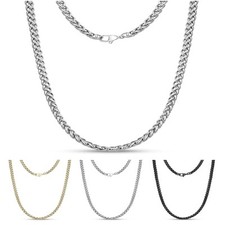 Mens Stainless Steel Spiga Wheat Rope Chain Necklace 3-8mm 18-26″ Silver/Gold/Bk